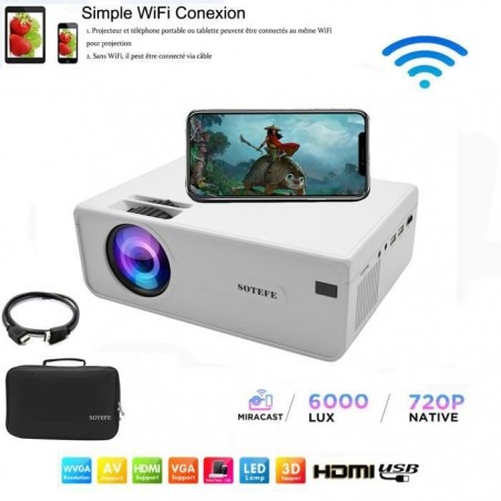 SOTEFE®WiFi Vidéoprojecteur-Mini Projecteur Portable Full HD1080P Projecteur PR Smartphone iPhone Android Console de jeu PS5