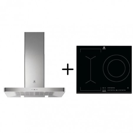 ELECTROLUX EFB90463OX - Hotte décorative murale - Hotte pilotée par la table - A - Inox + LIV633 - Table induction Pack