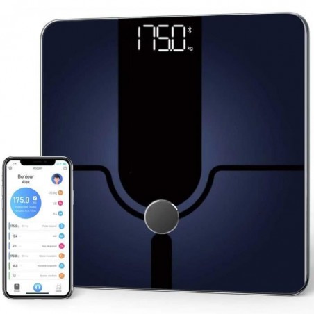 Pèse Personne Connecté Smart Balance Impédancemètre Numérique APP 14 Indices Corporelles Grand Écran LCD Charge MAX. 180 kg