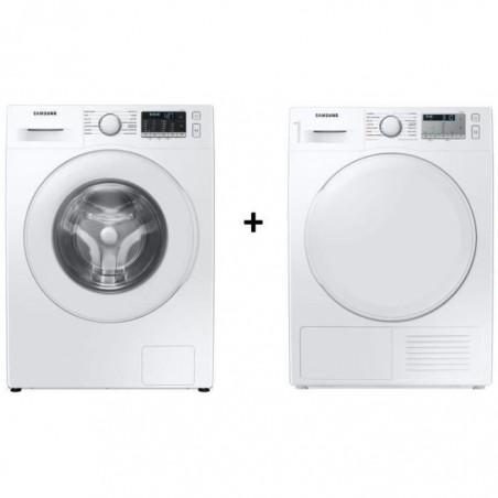 Pack SAMSUNG Lave-linge hublot WW80TA046TT 8 kg + Sèche-linge pompe à chaleur DV80TA020DH - 8 kg - Blanc