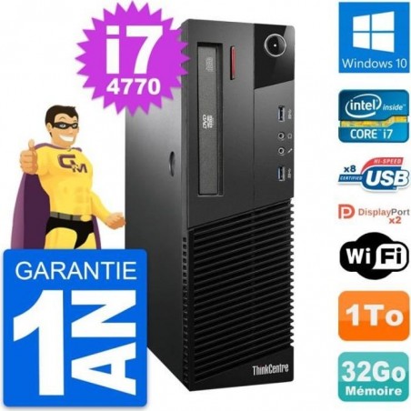 PC Lenovo ThinkCentre M93p SFF Intel i7-4770 RAM 32Go Disque 1To Windows 10 Wifi