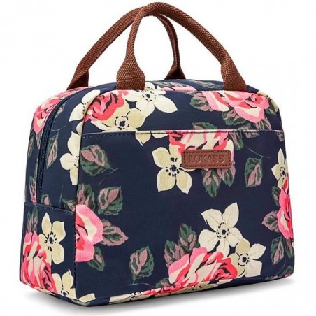 Sac Repas Isotherme Portable Sac Convient pour les pique-niques, Lunch Bag pour Femmes, Fond bleu - pivoine
