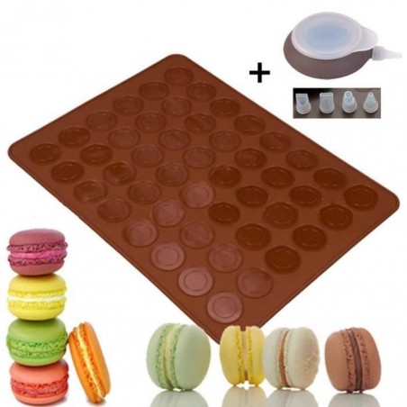 Tapis de Cuisson Macarons, Meringues Moule en Silicone 48 Coques Macarons 1 Poche à Douille 4 Douilles de Formes Differentes