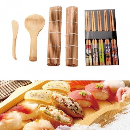 13 pcs - ensemble bambou Sushi Making Kit Family Office Party maison Sushi Gadget pour les amateurs de nourriture