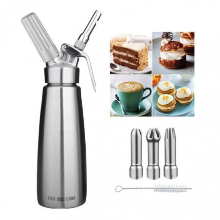 TD® siphon chantilly 0,5l ml inox amovible cuisine recharge professionnel accessoire inoxydable pistolet gateau creme machine