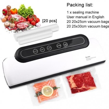 Machine Sous Vide Automatique, 3 en 1 Machine de Mise Sous Vide Opération à une Touche avec 20 Sacs sans BPA pour Aliments,