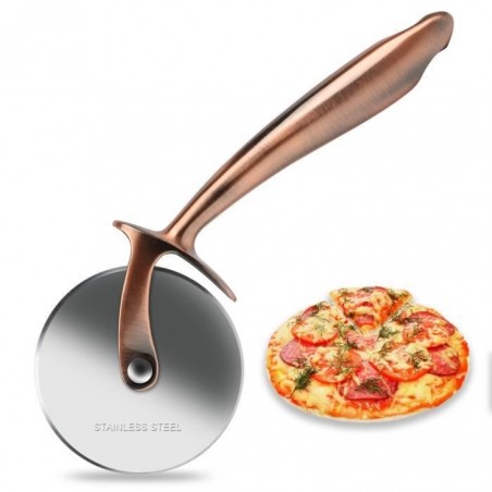 AiHom Roulette à Pizza Lame en Acier Inox Coupe Pizza Poignée Ergonomique en Laiton Durable Couteau De Pizza Ustensile de