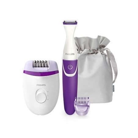 PHILIPS BRP505-00 Coffret Epilation Corps et Maillot - Epilateur électrique Satinelle + Tondeuse bikini