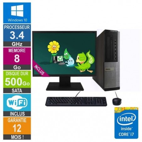 PC Dell 7010 DT Core i7-3770 3.40GHz 8Go-500Go Wifi W10 + Ecran 19