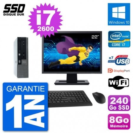 Ultra Mini PC Dell 790 USFF Ecran 22 i7-2600 RAM 8Go SSD 240Go Windows 10 Wifi