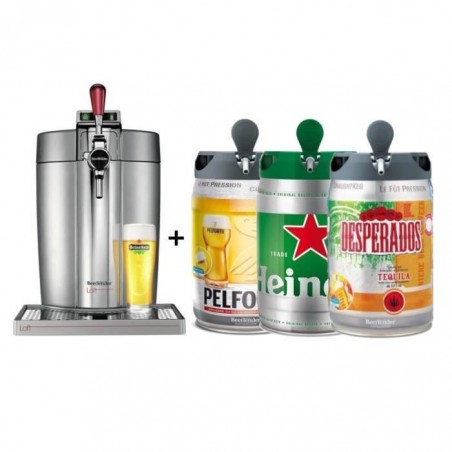 KRUPS Tireuse à bière Beertender - VB700E00 - Compatible fûts 5 L - Chrome + 3 fûts 5L PELFORTH+ HEINEKEN + DESPERADOS