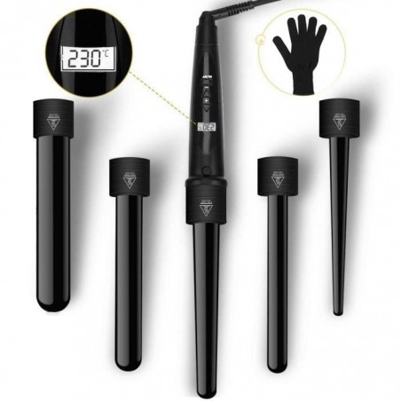 Fer à Boucler Curling Wand 5 en 1 avec LCD Ecran Boucleur Cheveux de 80-230°C Fer à Friser en Céramique avec Gant