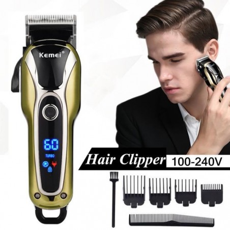 KEMEI LCD Tondeuse à Cheveux Sans Fil Rechargeable + 4 Peignes Outil Électrique PRO Coiffure Salon Maison