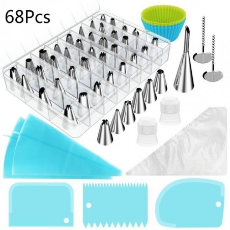 68 Pcs Poche ä Douille En Acier Inoxydable DIY Kits Réutilisable Pour Décoration De Gâteaux Crme