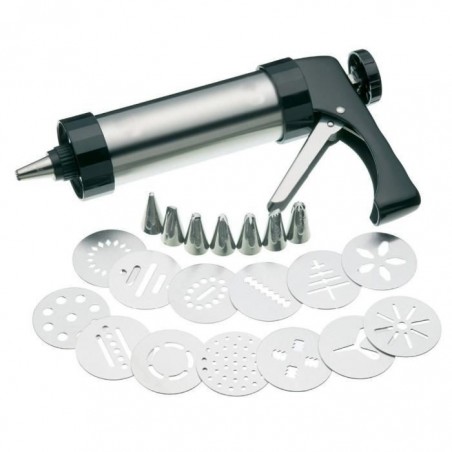 Pistolet ä Pâtisserie En Inox Set Presse ä Cookies Avec Emporte-Pices Disques & Douilles Patisserie Décoration De Gâteaux Kit