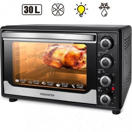 Freihafen 30L Mini four Noir 1500W Double Vitrage Four lectrique avec 6 Modes de Cuisson, Minuteur 0-120min, 100-230°C,