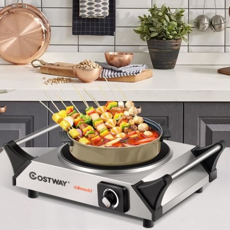 COSTWAY Plaque de Cuisson Infrarouge 1 Feu Portable 1200W 18CM avec Poignées Voyant en Acier Inoxydable Contrle Température