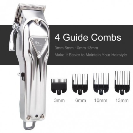 Tondeuse rechargeable de tondeuse à cheveux lame en acier inoxydable coiffures professionnelles argent
