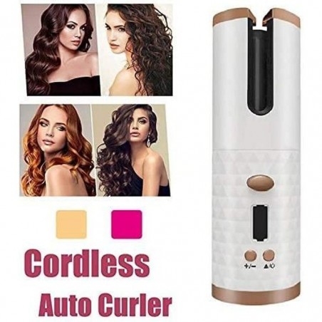 Fer à Friser Automatique, Boucleur à Cheveux Sans Fil, Bigoudis Portable avec Affichage LED et Minuterie 6 Température Réglable