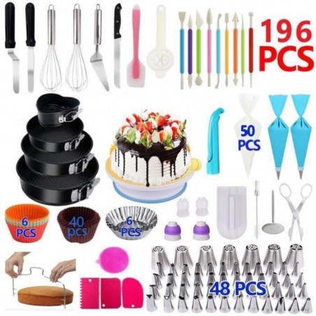 LUCKFEN Kit Pâtisserie Moule à Pâtisserie Moule à Gâtea 196 pcs avec Plateau Tournant , Pour la Pâtisserie en Cuisine.