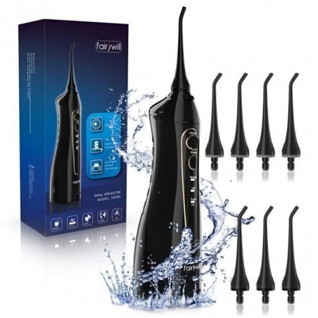 Hydropulseur Jet Dentaire Fairywill Portable Rechargable sans Fil 8 Busettes Irrigateur Electrique étanche 3 Modes, 300ML