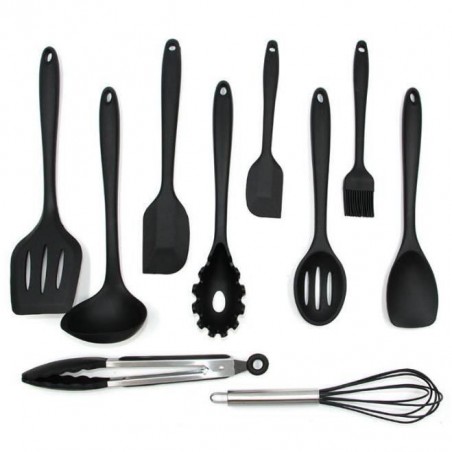 Ustensiles de cuisine en silicone 10 ensembles Spoonula Brush Fouet Spatule Louche Slotted Turner et Spoon Tongs Pasta Fork