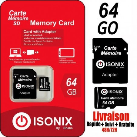 Carte Micro-SD 64 Go classe 10 SDXC smartphone tablette caméra sport 100% Reél Class 10