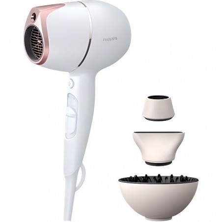 PHILIPS BHD628-00 - Sèche-cheveux prestige - SenseIQ - Capteur infrarouge - Fonction ionique - 1800W - Blanc-Rose