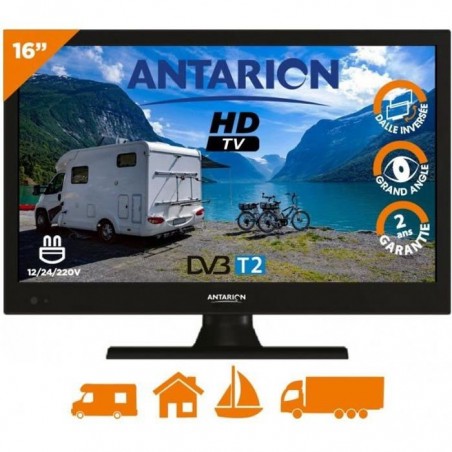 ANTARION Téléviseur 16 40cm TV Camping Bateau Camion Compatible 12V-24V-220V