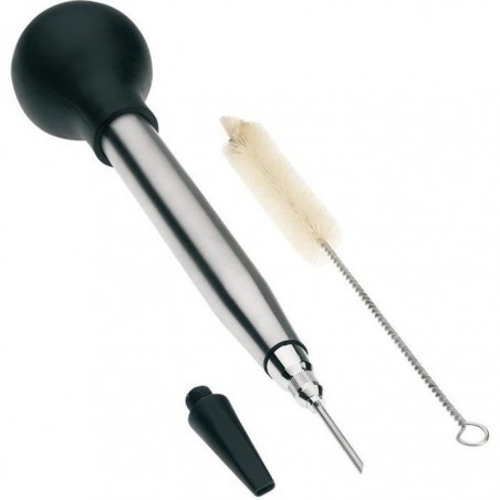 Poire à jus en inox - 2 embouts + goupillon