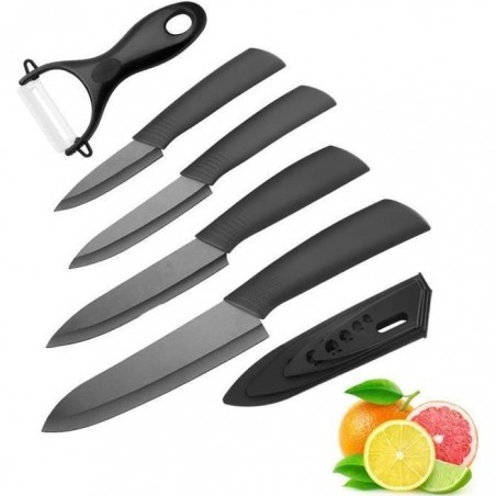 5pcs-Set Couteau en céramique , Ensembles de couteaux de cuisine Couteaux chef pour Couper Fruits Légumes Viande Noir