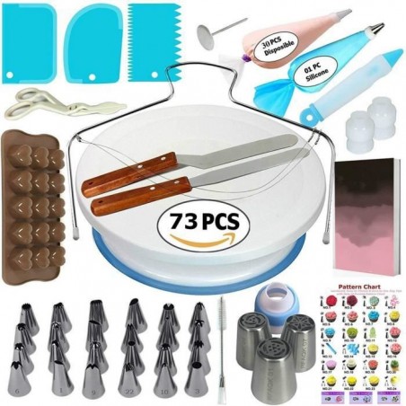 Kit De Pâtisserie Avec 73 Ustensiles De RFAQK Plateau Présentoir À Gâteaux Tournant Pour Glaçage Et Déco Poches Et Douilles