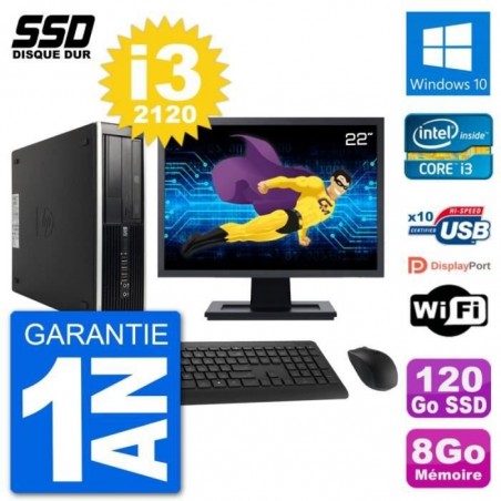 PC HP Compaq 6200 Pro SFF Ecran 22 i3-2120 RAM 8Go SSD 120Go Windows 10 Wifi