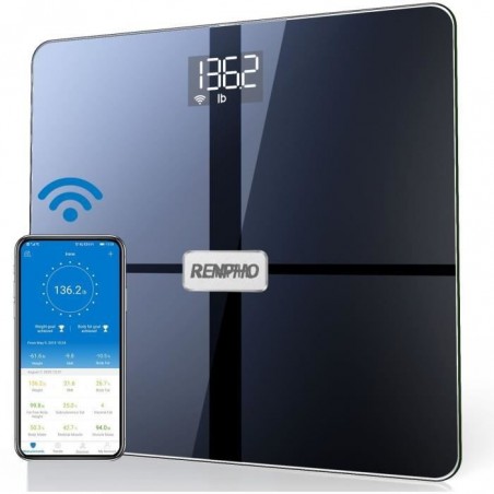 RENPHO OB02720 - Balance Connectée Bluetooth Impédancemètre - 13 indicateurs - Plateforme en verre trempé - Noire