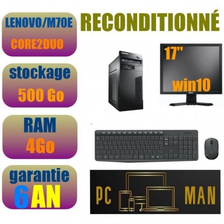 pc complet 17 LENOVO ThinkCentre M70e- pentium E550. 2.80 ghz - 4Go RAM 500Go Disque dur windows 10 pro Garantie 6 mois sur la