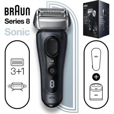 BRAUN 81761498 - Braun Series 8 8463cc Rasoir Électrique barbe - Tête 3+1 - Technologie Sonic - Tête flexible 40°