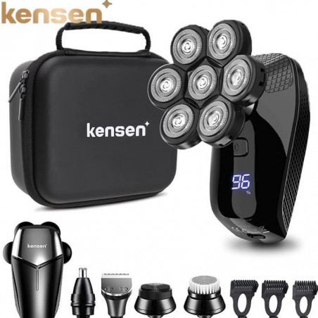 Rasoir Electriques Hommes KENSEN 6 in 1 7D Rotatives Ave écran LED Pour Barbe à tête chauve Nez Brosse Visage