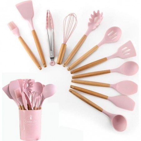 Kit Ustensiles de Cuisine, 12Pices Ustensiles de Cuisine Ensembles Silicone, Outil de Cuisine Antiadhésif pour Cuisine avec