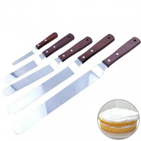 Spatules Coudées ä Patisserie En Acier Inoxydable Spatule Gateaux Palette Pelle Cuisine Avec Manche En Bois 5 Pices