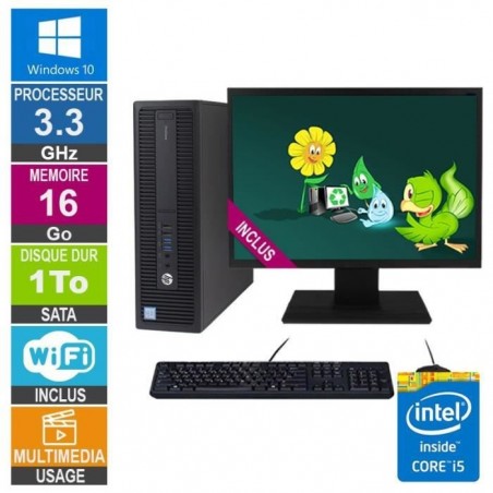 PC HP ProDesk 600 G2 SFF i5-6400 3.30GHz 16Go-1To Wifi W10 + Ecran 19