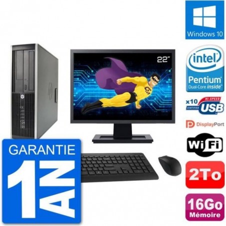 PC HP Compaq 6200 Pro SFF Ecran 22 G630 RAM 16Go Disque Dur 2To Windows 10 Wifi