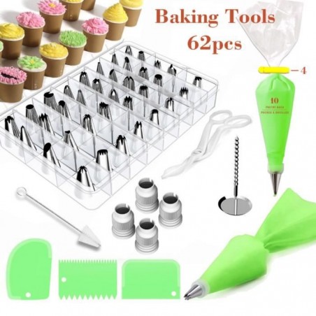 Outils De Cuisson De Gâteaux Cookie Tools Sac De Décoration En Acier Inoxydable (62pcs - Set)