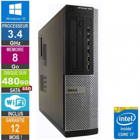 PC Dell 7010 DT Core i7-3770 3.40GHz 8Go-480Go SSD Wifi W10