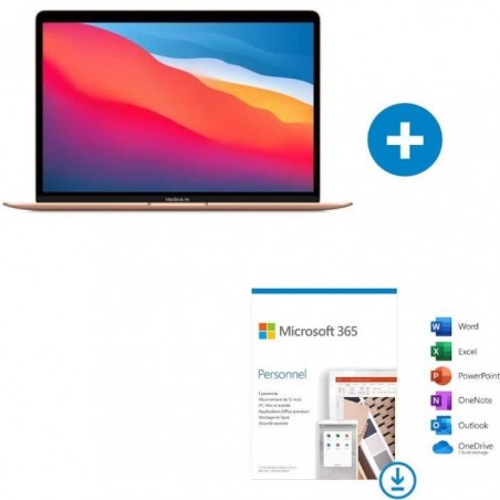 Apple - 13,3 MacBook Air (2020) - Puce Apple M1 - 8Go - 256Go - Or + Microsoft 365 Personnel à télécharger - Abonnement 1 an