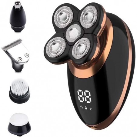 Surker Rasoir électrique 4D pour homme chauve - 5 en 1 - Tondeuse pour le nez et la barbe - Kit de rasage rotatif sans fil -