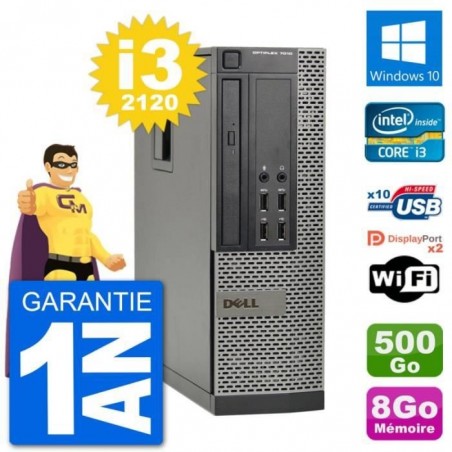 PC Dell 7010 SFF Intel Core i3-2120 RAM 8Go Disque Dur 500Go Windows 10 Wifi