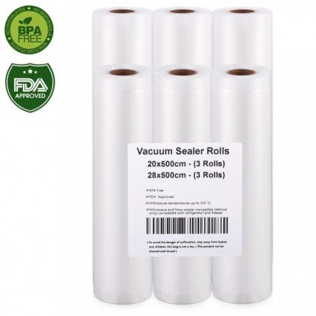 Sacs Sous Vide Pack de 6 rouleaux 20x500cm et 28x500cm, Sac Sous Vide Alimentaire pour Appareil Sous Vide et économiseur de