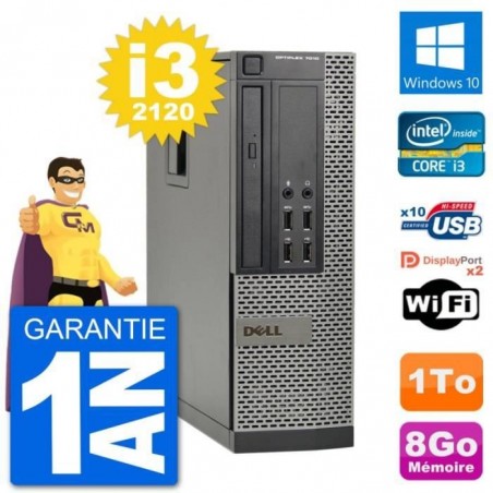 PC Dell 7010 SFF Intel Core i3-2120 RAM 8Go Disque Dur 1To Windows 10 Wifi