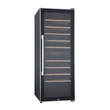 LA SOMMELIERE ECS80.2Z-Cave à vin de service porte vitrée-double zone-cadre noir et inox-75 bouteilles-7 clayettes bois-B