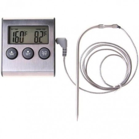 0-300 Thermomètre de cuisine avec sonde, Thermomètre et Minuteur Cuisine, Thermomètre digitale a sonde pour viande,barbecue